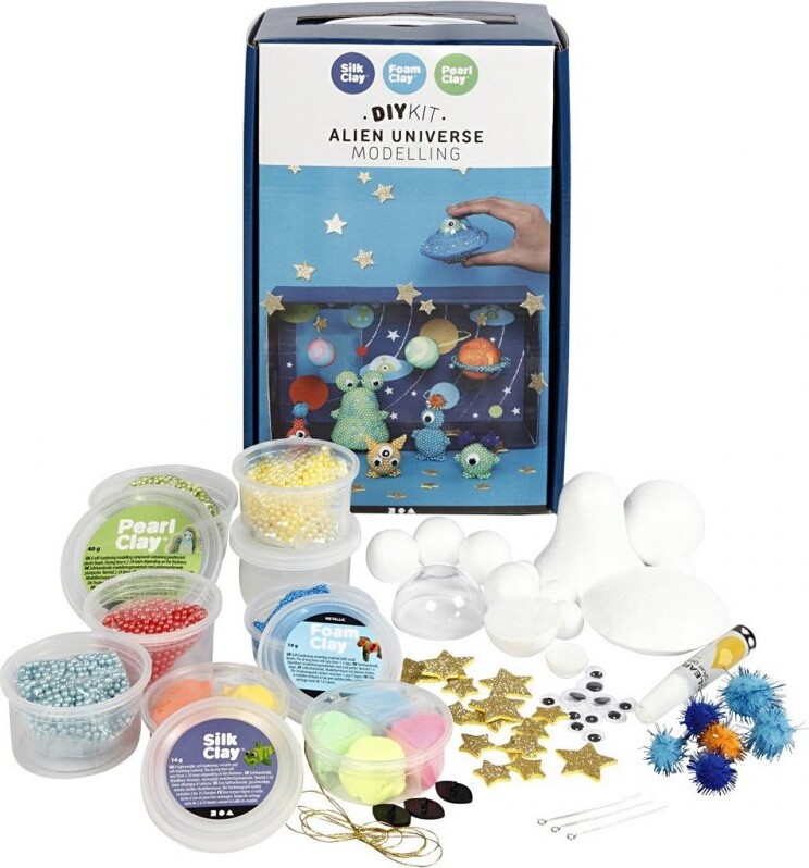 Diy Kit - Aliens Univers - Modellervoks Sæt Med Silk Clay - Creativ Company