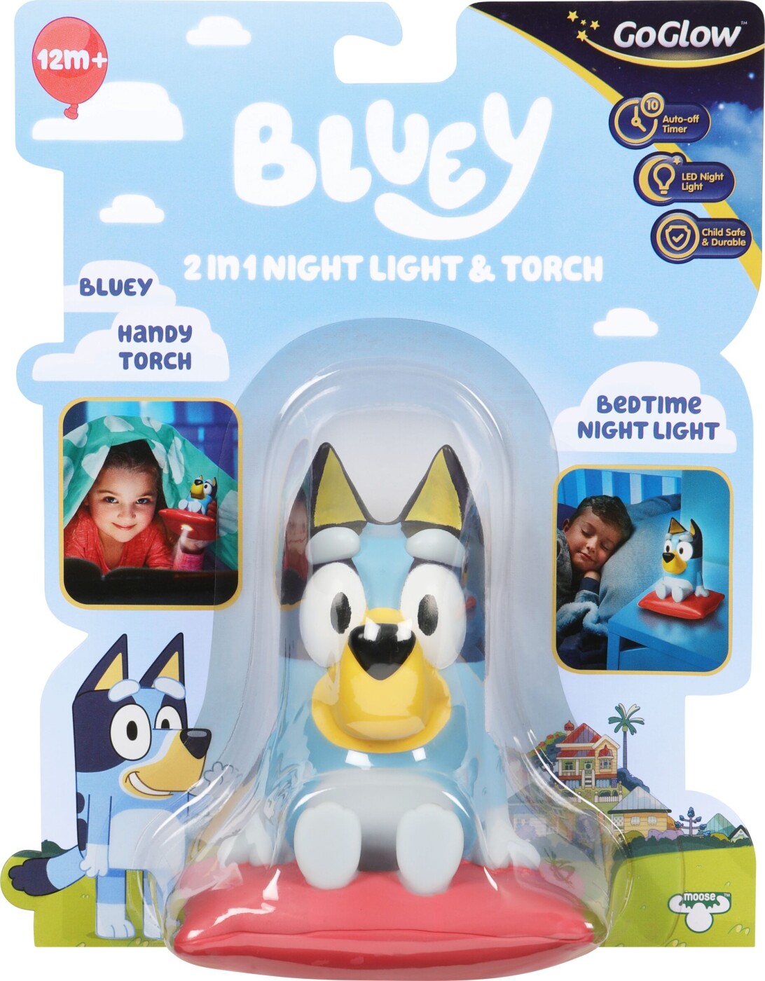 Goglow - Bluey 2-i-1 Natlampe Og Lommelygte - 11 Cm - Moose