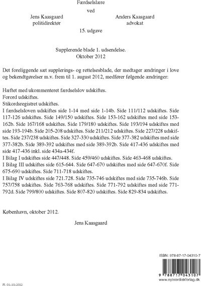 Færdselslære 15. Udgave 1. Supp - Jens Kaasgaard - Bog - Gyldendal