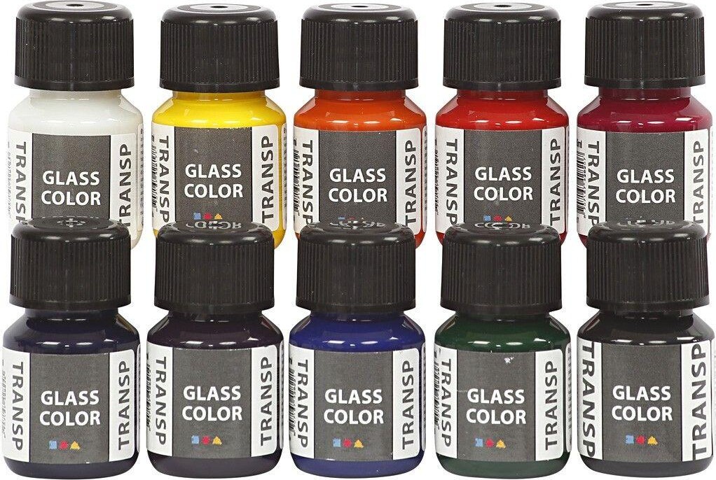 Glasmaling 10 Stk Farver - Transparent Til Glas Og Porcelæn - 35ml - Creativ Company