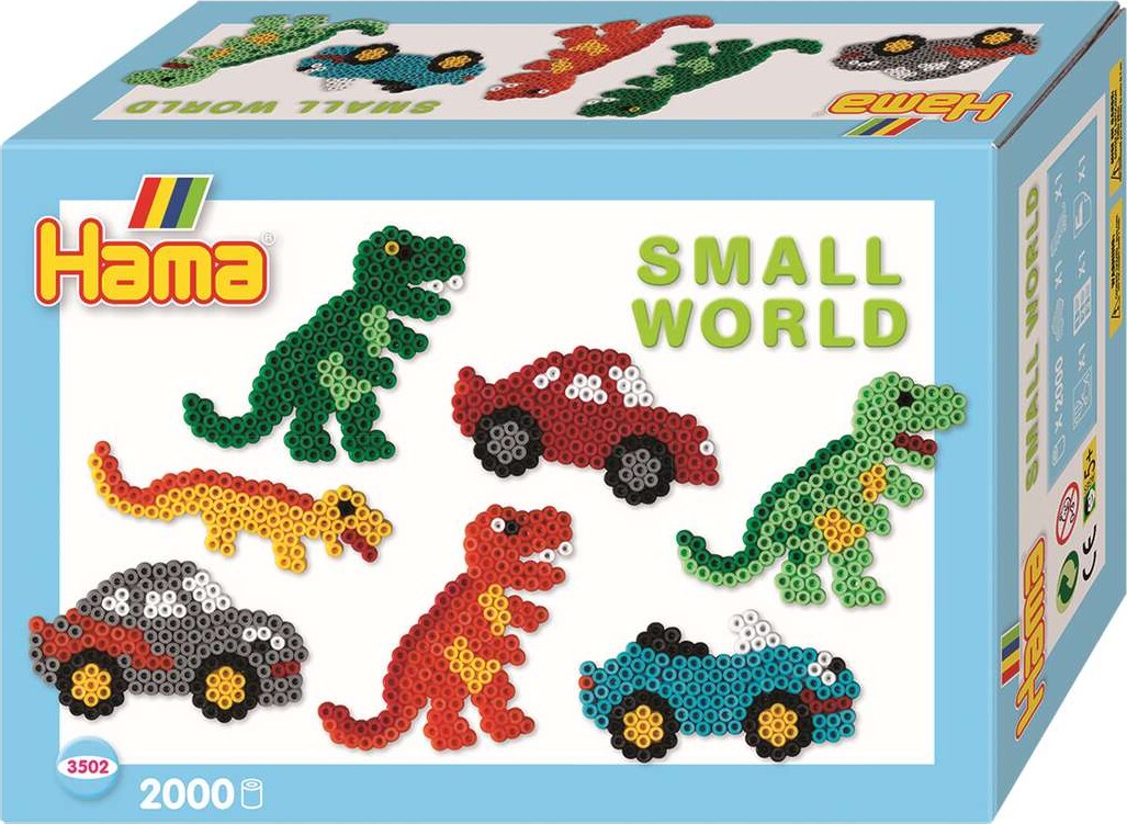 Hama Midi Perler - Dinosaurer Og Biler Perlesæt - 2.000 Perler - 3502