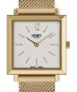 Henry London - Dameur - Hl26-qm-0266 - Firkantet 26 Mm - Stål - Guld Hvid