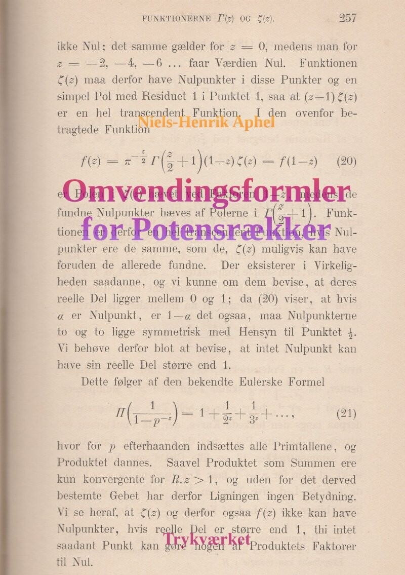 Omvendingsformler For Potensrækker - Niels-henrik Aphel - Bog - Trykværket