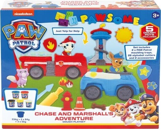 Paw Patrol - Chase & Marshall Modellervoks Legesæt Med Skabeloner Og Tilbehør - Spin Master