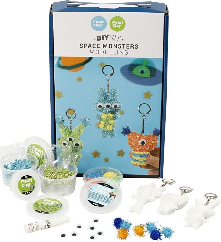 Diy Kit - Modellervoks Sæt - Rumvæsener - Foam Clay Og Pearl Clay - Creativ Company