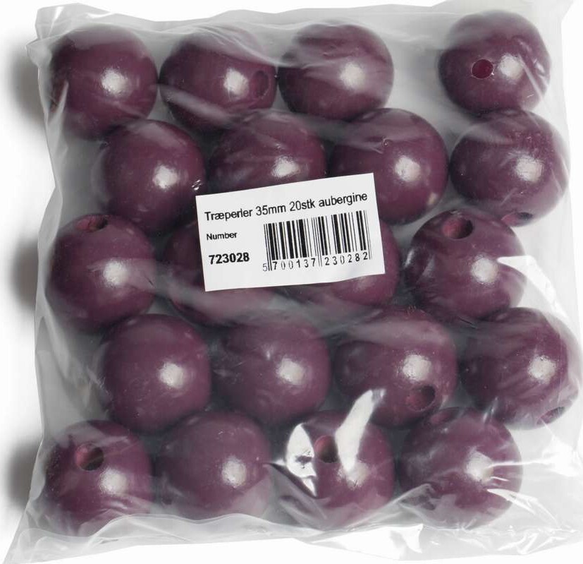 Træperler - 35 Mm - Aubergine - 20 Stk